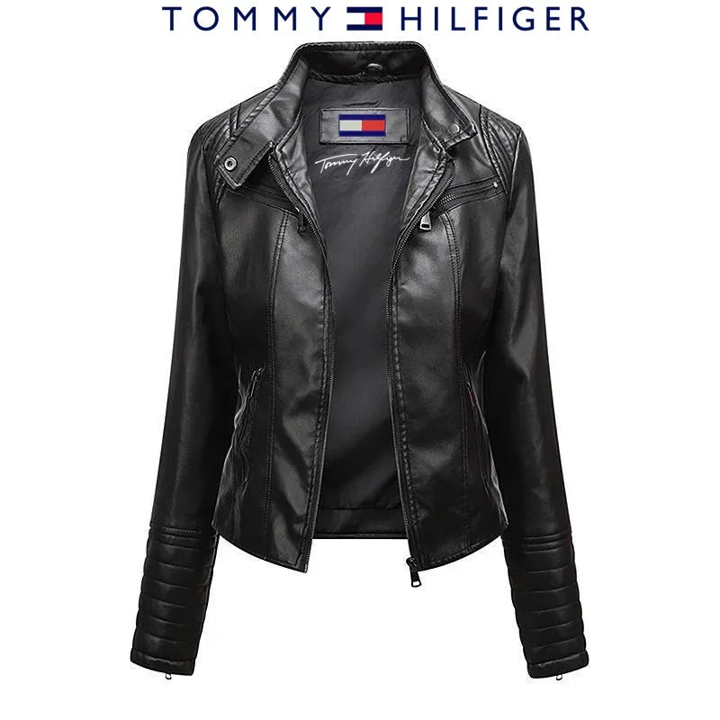 Tommy - Slim genuine leather jacket for women